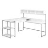 59" L-Shaped Corner Desk in White & Silver Metal