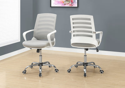 Gray and White Office Chair with Gray Mesh Back