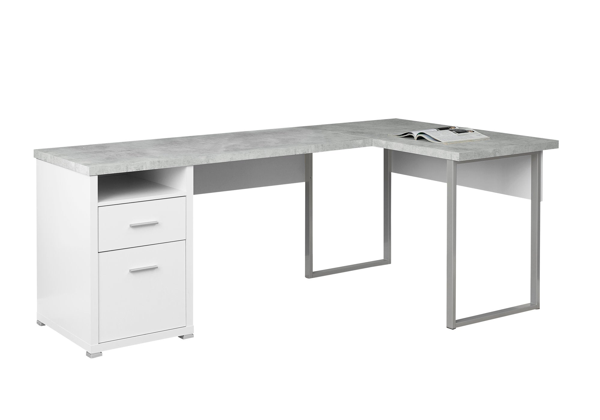 Versatile White & Cement 79" Corner Office Desk w/ Drawers