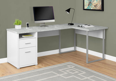 Versatile White & Cement 79" Corner Office Desk w/ Drawers