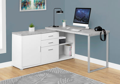 Classic White & Cement Corner Office Desk w/ Silver Accents