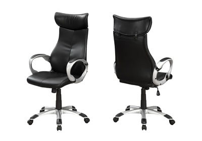 Imposing Black Leatherette Office Chair w/ Silver Armrests
