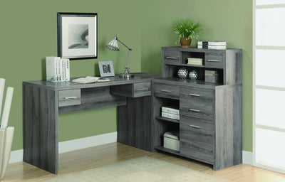 L-shaped Corner Office Desk with Storage in Dark Taupe Reclaimed Finish