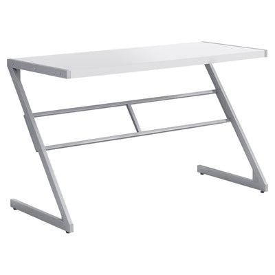 Z-Shaped Modern White & Silver 48" Computer Desk