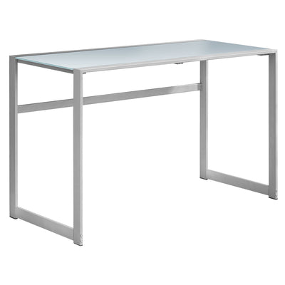 Rectangular 48" Silver Metal Computer Desk w/ White Tempered Glass