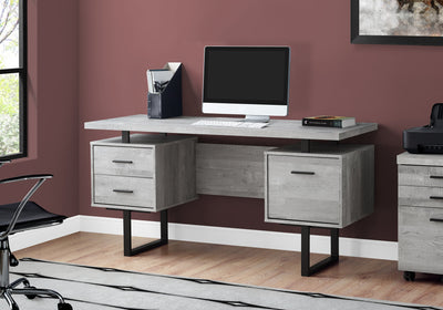 Trendy Gray Wood Grain Office Desk w/ Black Metal Accents