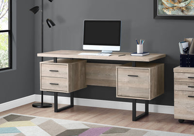 Trendy Taupe Wood Grain Office Desk w/ Black Metal Accents