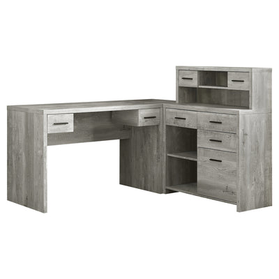 63" Gray Woodgrain L-Shaped Office Desk & Storage Area in One