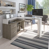 56" X 44" Unique Petite Corner Desk with Credenza in White & Walnut Gray