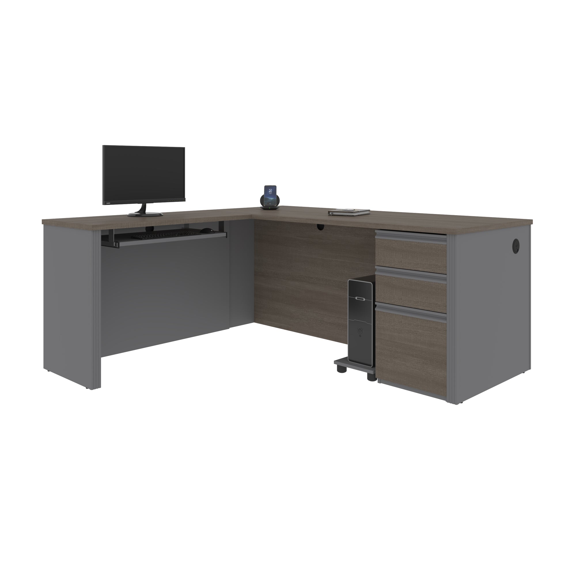 Bark Gray and Slate Premium Single-Pedestal L-shaped Desk