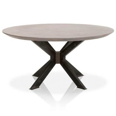 60" Ash Gray Concrete & Distressed Iron Circular Meeting Table