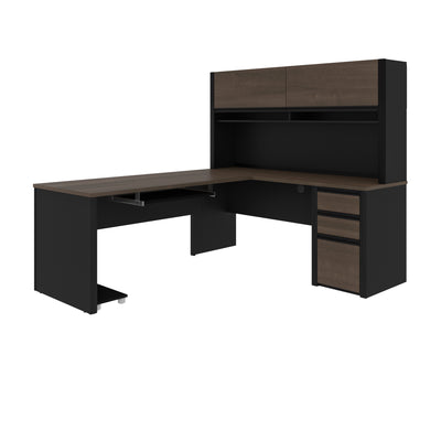 71" x 83" L-shaped Desk with Included Hutch in Antigua and Black