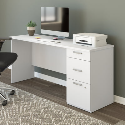 65" Crisp White Desk with Three Drawers