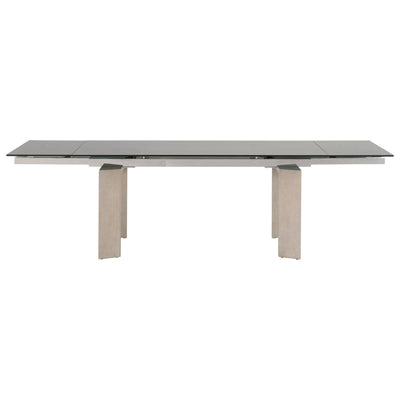 71" - 107" Smoked Gray Glass Conference Table with Natural Gray Ash Legs