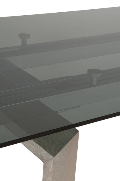 71" - 107" Smoked Gray Glass Conference Table with Natural Gray Ash Legs