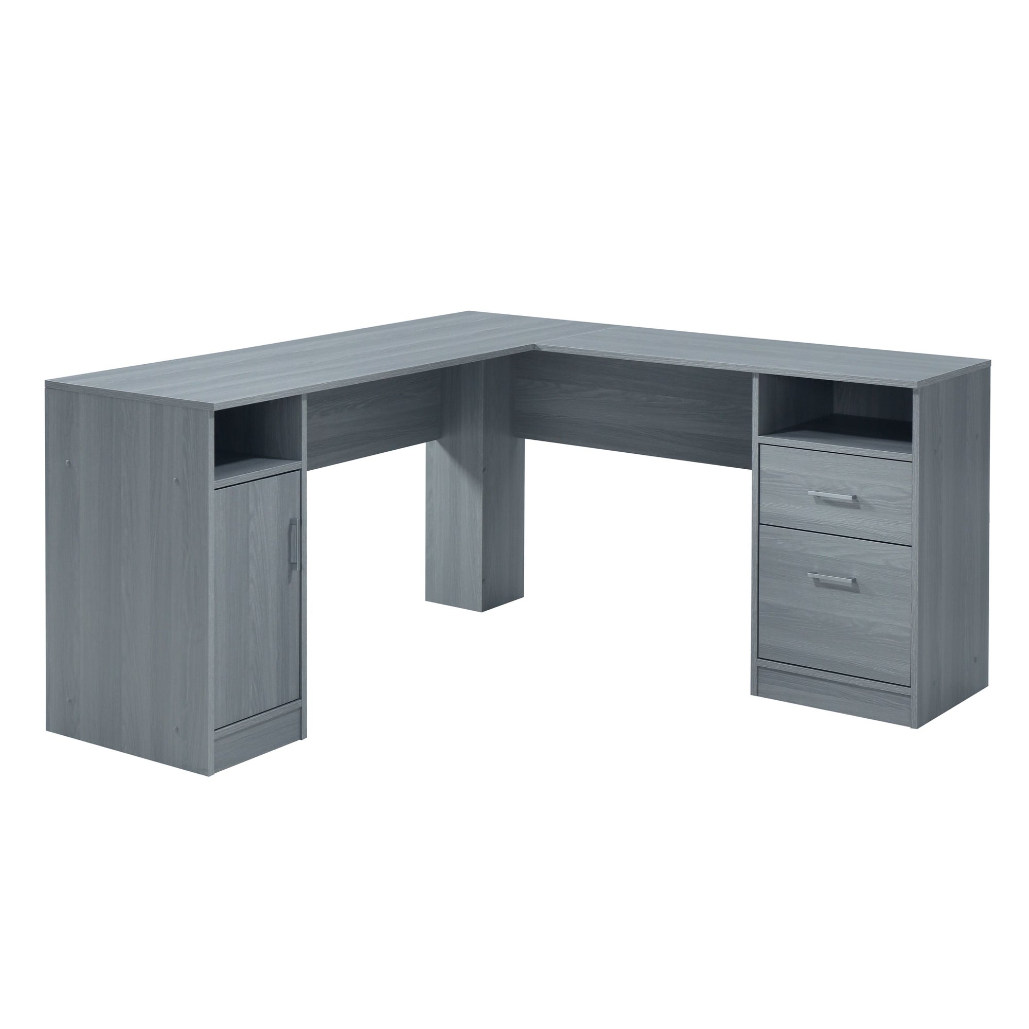 60" Gray L-Desk with Dual Cabinets