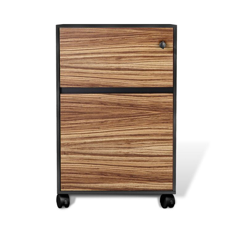 Modern Zebrano Mobile File Cabinet with Premium Casters