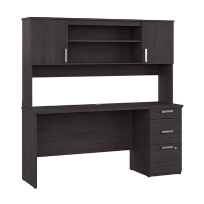 65" Charcoal Maple Desk with Hutch
