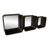 Square Shadow Box Mirror w/ Black Frames & Gold Rims (Set of 3)