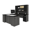 Bark Gray & Black Modern U-shaped Desk with Hutch