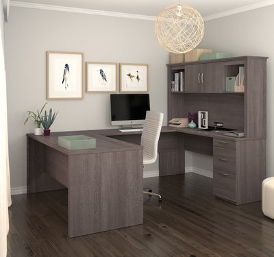 Bark Gray Premium Modern U-shaped Desk with Hutch