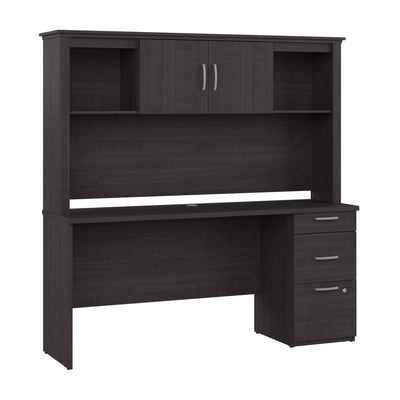 66" Charcoal Maple Desk with Hutch and Built-in File