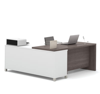 Modern L-Shaped Desk in Bark Gray & White with Integrated Shelves