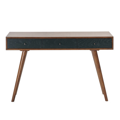 Sleek 48" Navy & Pecan Three-Drawer Writing Desk