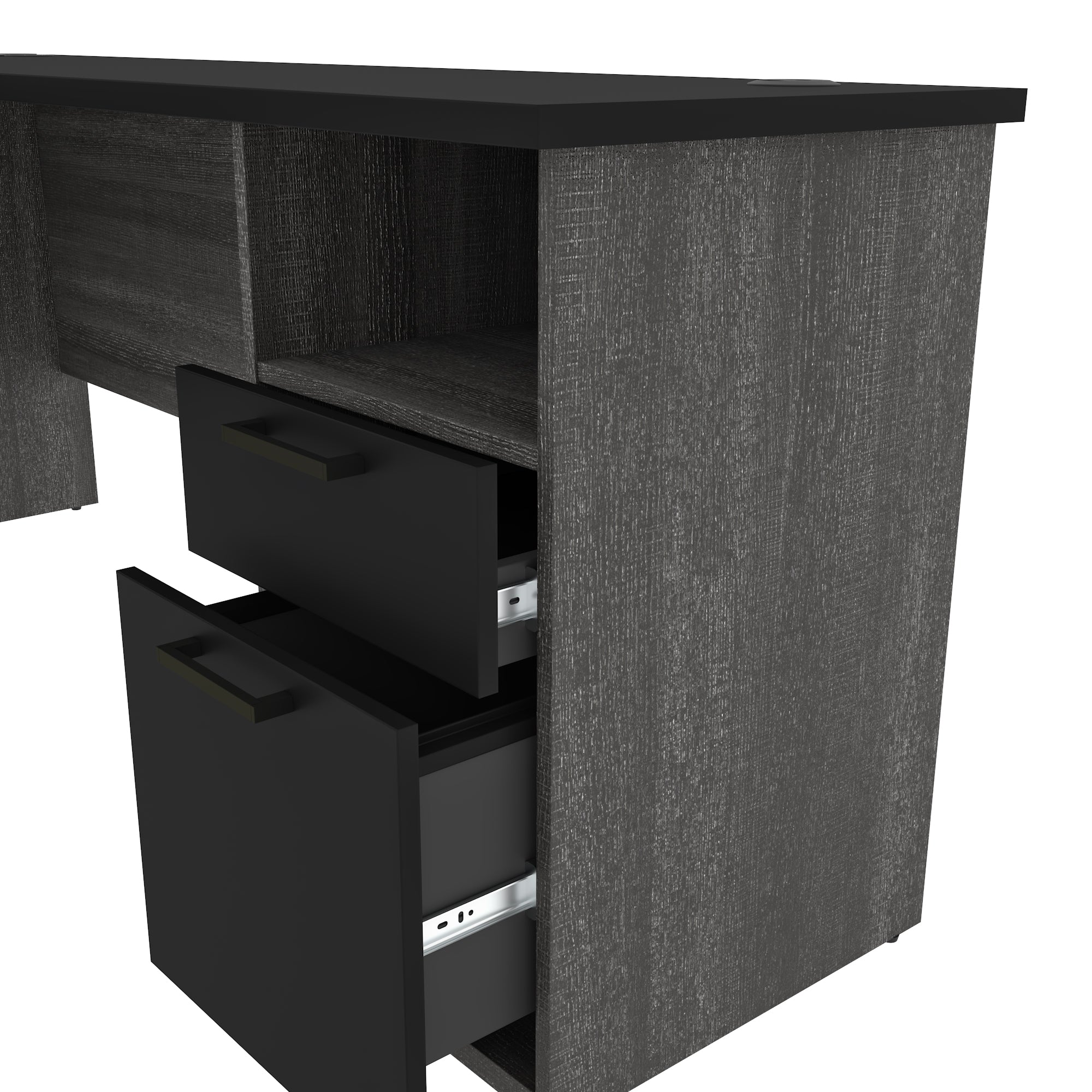 Bark Gray & Black Modern L-shaped Desk with Hutch