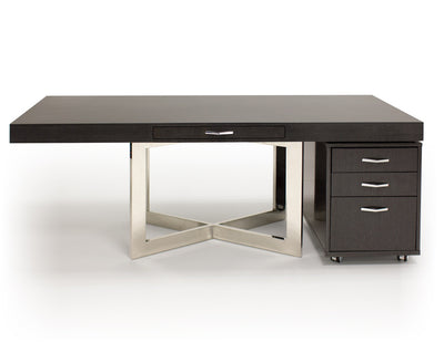 Sleek 75" Executive Office Desk in Glossy Gray Oak Finish