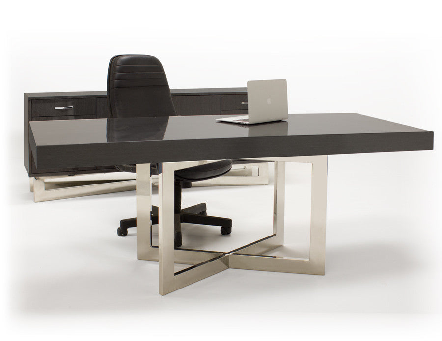 Sharelle Office Desk Sleek Executive Glossy Gray Oak Finish 75