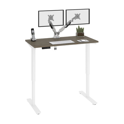 48" Walnut Gray & White Adjustable Desk with Dual Monitor Arms