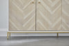 71" Herringbone & White Storage Credenza with Brushed Brass Accents