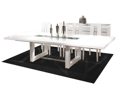 White Lacquer Modern 84" Conference Table with Inlaid Glass (Extends to 124" W)