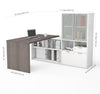71" Bark Gray and White L-shaped Desk with Frosted Hutch