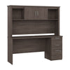 66" Warm Gray Maple Desk with Hutch and Built-in File