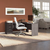 65" L-Shaped Desk in Charcoal Maple with File Cabinet