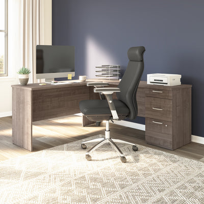 65" Rich Gray Maple L-Shaped Desk with Drawers