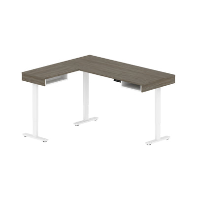 71" Adjustable Walnut Gray and White L-Shaped Standing Desk