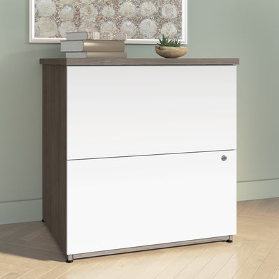 65" Silver Maple & White Desk with Hutch