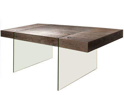 Elegant Modern Washed Gray Office Desk with Clear Glass Legs