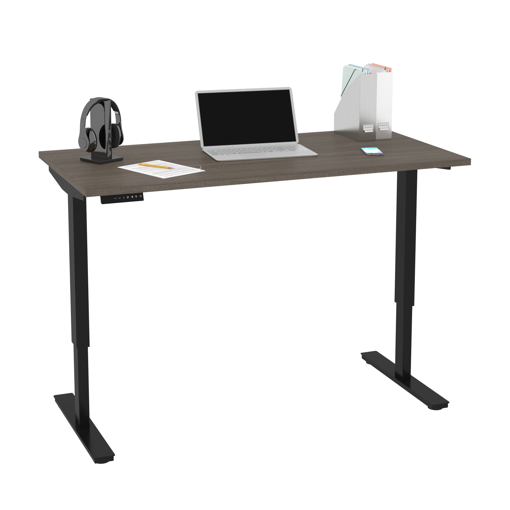 60" Bark Gray Office Desk with Electric Height Adjustment