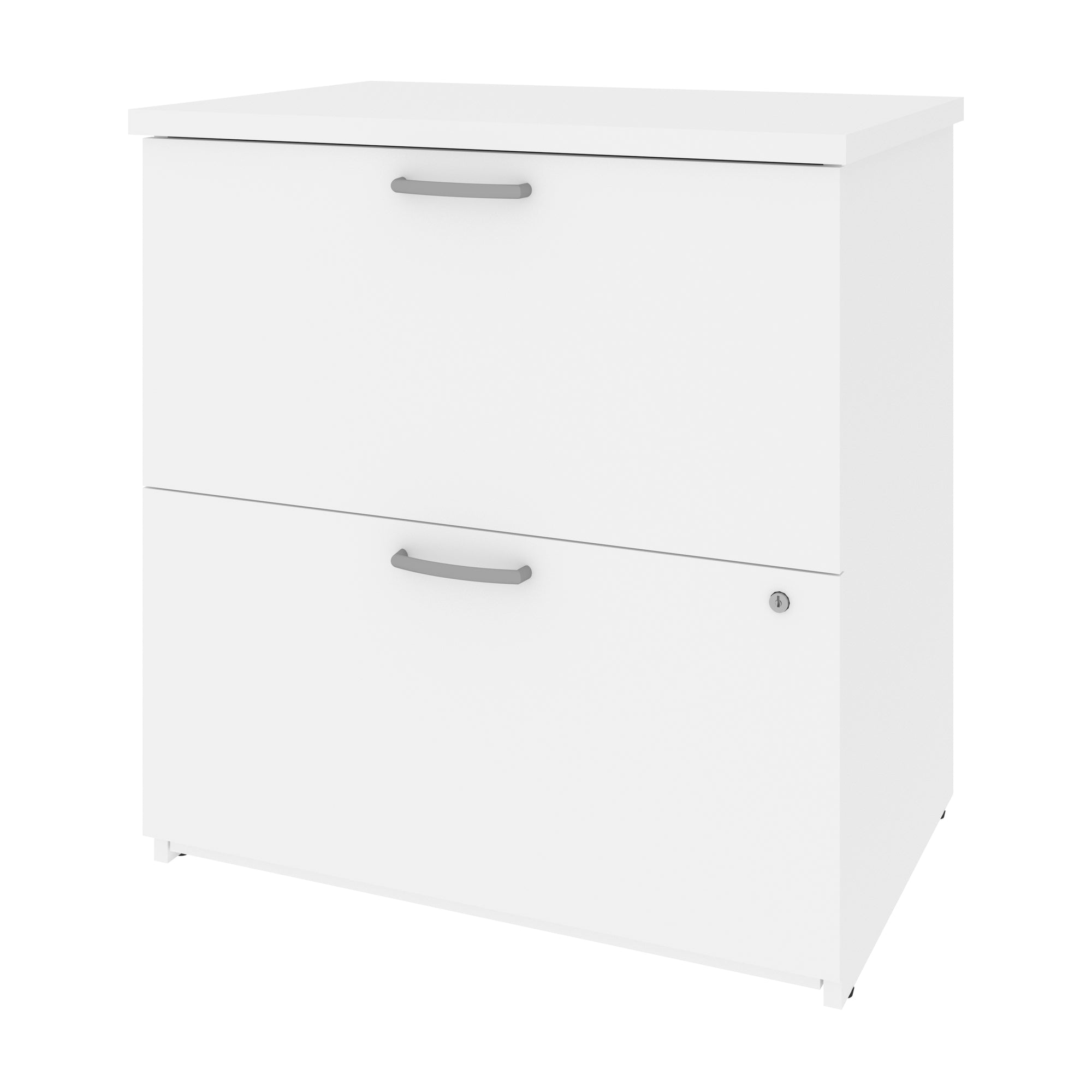 28" White Locking File Cabinet with Dainty Hardware