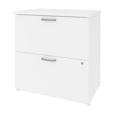 28" White Locking File Cabinet with Dainty Hardware