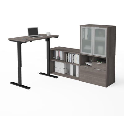 2-Piece Set - Standing Desk and Credenza with Hutch in Bark Gray