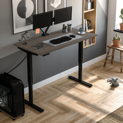 60" Bark Gray & Black Standing Desk with Twin Monitor Arms