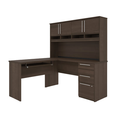 60" L-Shaped Desk with Hutch and Extra Storage in Antigua