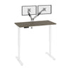 48" Walnut Gray & White Adjustable Desk with Dual Monitor Arms