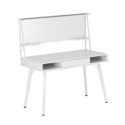 47" White Modern Desk with Built-in Whiteboard