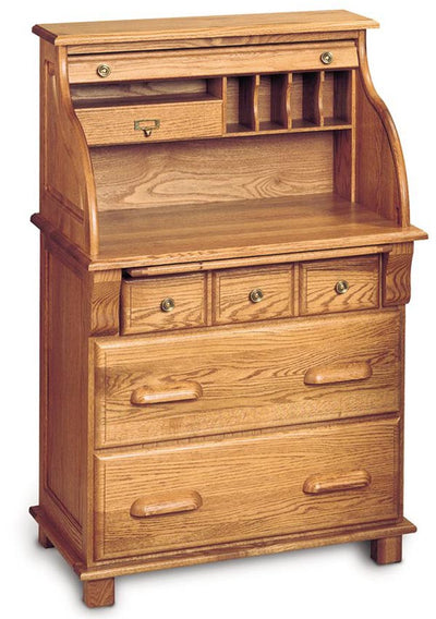 Handcrafted Solid Wood Rolltop Workstation with Hutch